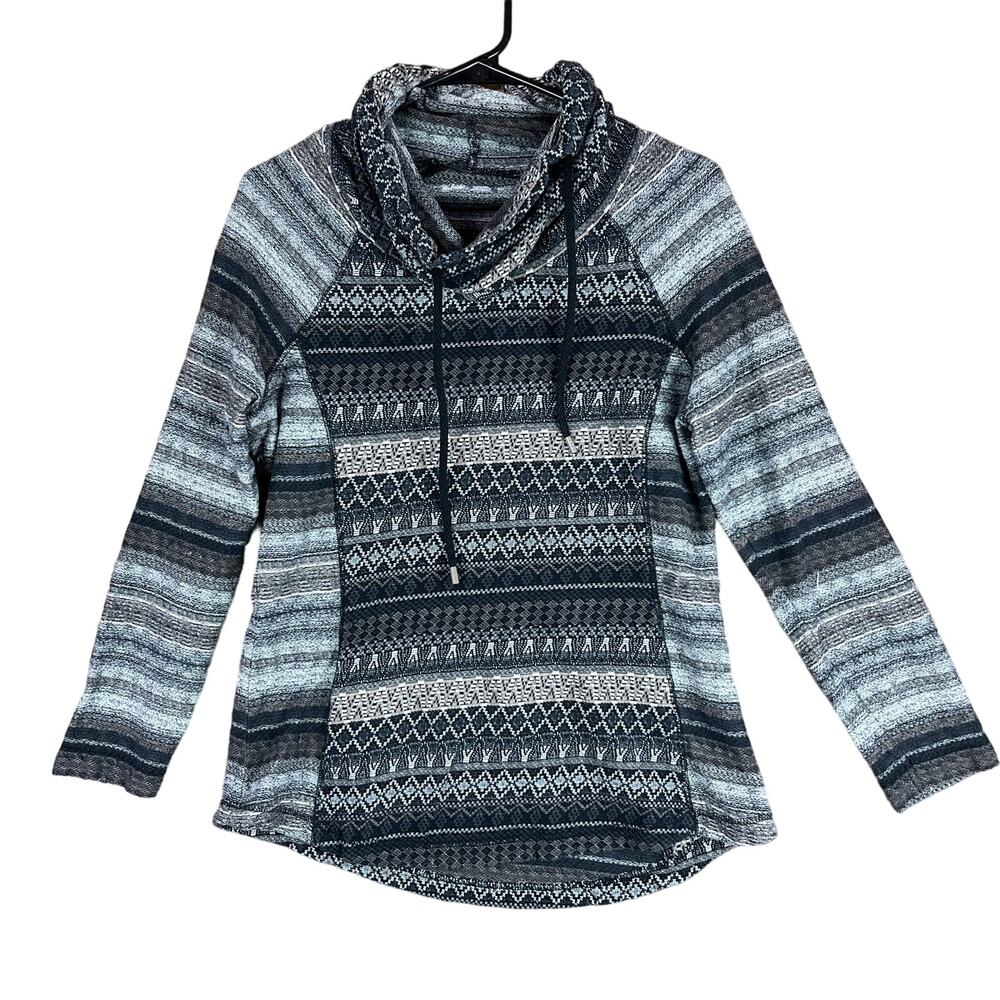 Woolrich Womens Sweater Black Brown Gray Tribal Cowl Neck Pullover Medium